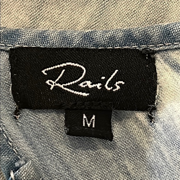 Rails Freya Dress Chambray Tiered Ruffle Spaghetti Strap Tencel Size Medium - Picture 4 of 10